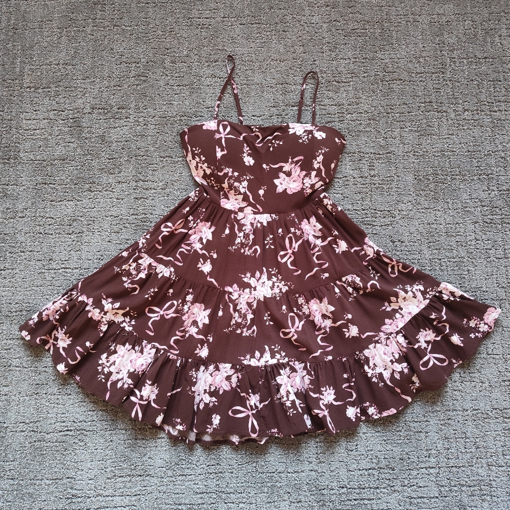 3 Tier Dress Brown and Pink Dress